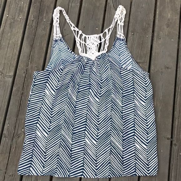 ALYA Navy/White Striped Racerback Crochet Top - Picture 5 of 7